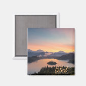 Aimant Levée de soleil sur l'aimant de texte Lake Bled (Recto/Verso)
