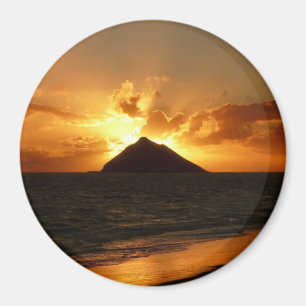 Aimant Lever de soleil d'Hawaï à l'aimant rond de plage