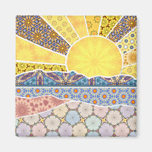 Aimant Lever de soleil sur la montagne patchwork