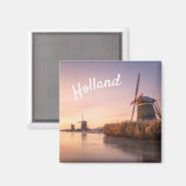 Aimant Lever de soleil sur la rivière gelée avec moulins  (Recto/Verso)