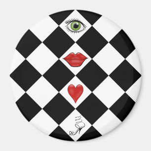 Aimant lèvres d'art populaire damier noir et blanc
