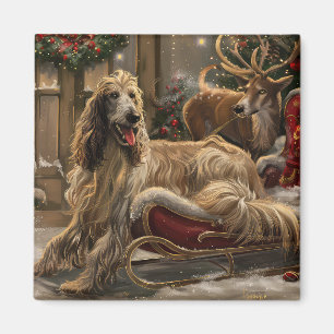 Aimant Lévrier Afghan Noël Fêtard