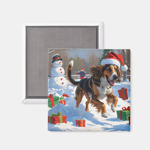 Aimant Lévrier Afghan Scène de neige festive de Noël