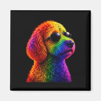 Aimant Lgbt rainbow goldendoodle with sunglasses gay