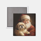 Aimant Lhasa Apso Avec Noël Festif Du Père Noël (Recto/Verso)