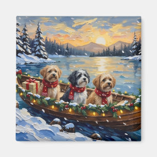 Aimant Lhasa Apso Bateau de Noël Vacances