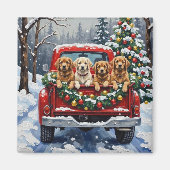 Aimant Lhasa Apso camion rouge de Noël vacances (Devant)