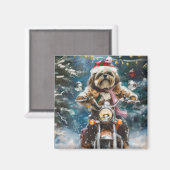 Aimant Lhasa Apso Chien à cheval Moto Noël (Recto/Verso)