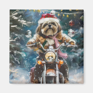 Aimant Lhasa Apso Chien à cheval Moto Noël