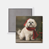 Aimant Lhasa Apso Chien dans la neige Noël (Recto/Verso)