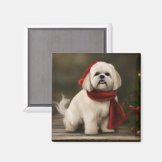 Aimant Lhasa Apso Chien dans Noël de neige (Recto/Verso)