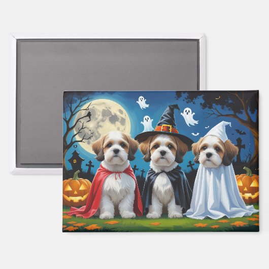 Aimant Lhasa Apso Chiens Citrouille Halloween Funny (Recto/Verso)