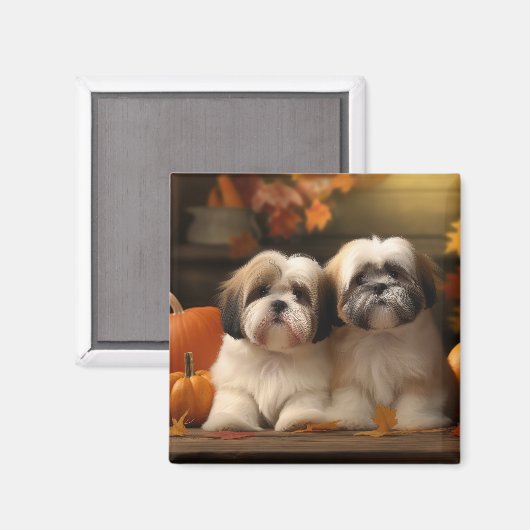 Aimant Lhasa Apso Chiot Automne Citrouille de plaisir (Recto/Verso)