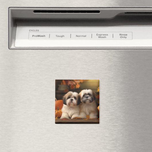 Aimant Lhasa Apso Chiot Automne Citrouille de plaisir (In Situ (Lave-vaisselle))