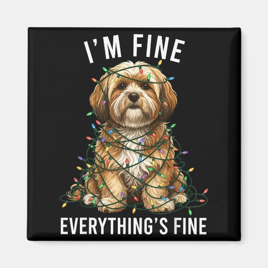 Aimant Lhasa Apso Christmas I'm Fine Everything Is Fine  (Devant)