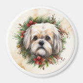 Aimant Lhasa Apso Christmas Wreath Festive Pup (Devant)