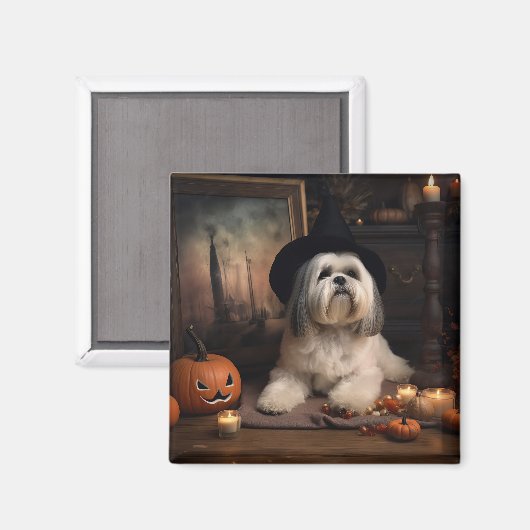 Aimant Lhasa Apso Citrouille Halloween effrayant (Recto/Verso)