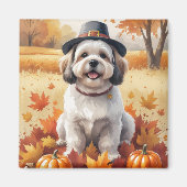 Aimant Lhasa Apso Dans l'Art de Thanksgiving aux Feuilles (Devant)