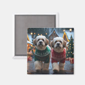 Aimant Lhasa Apso Dogs Christmas Snow Holiday (Recto/Verso)