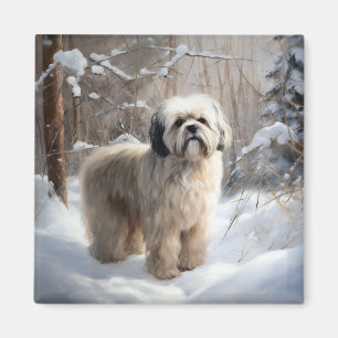 Aimant Lhasa Apso Laissez Tomber la Neige Noël