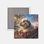 Aimant Lhasa Apso Saison des Fêtes de Noël (Recto/Verso)