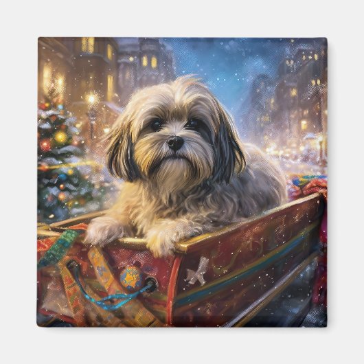 Aimant Lhasa Apso Saison des Fêtes de Noël (Devant)