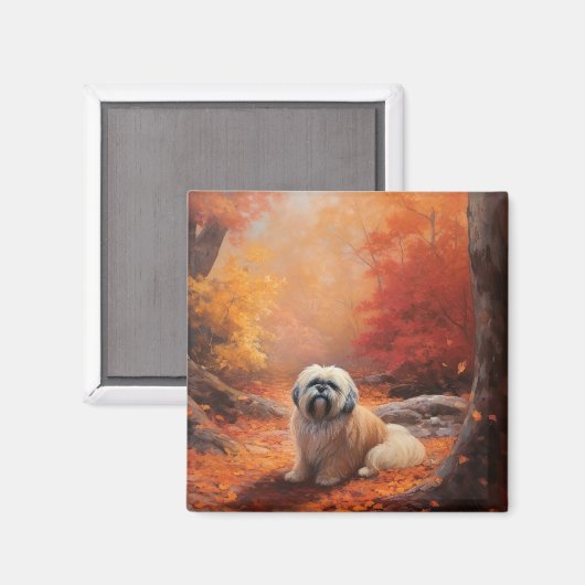 Aimant Lhassa Apso à l'automne Leaves automne Inspire (Recto/Verso)