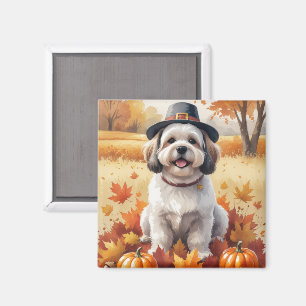Aimant Lhassa Apso En Automne Laisse L'Art Thanksgiving