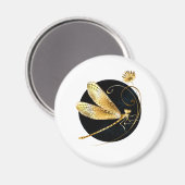 Aimant libellule d'or en cercle noir (Recto/Verso)