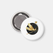 Aimant libellule d'or en cercle noir (Recto/Verso)