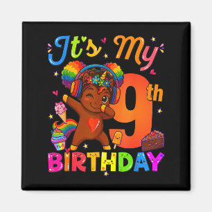 Aimant Licorne Afro 9e anniversaire fille cheveux naturel