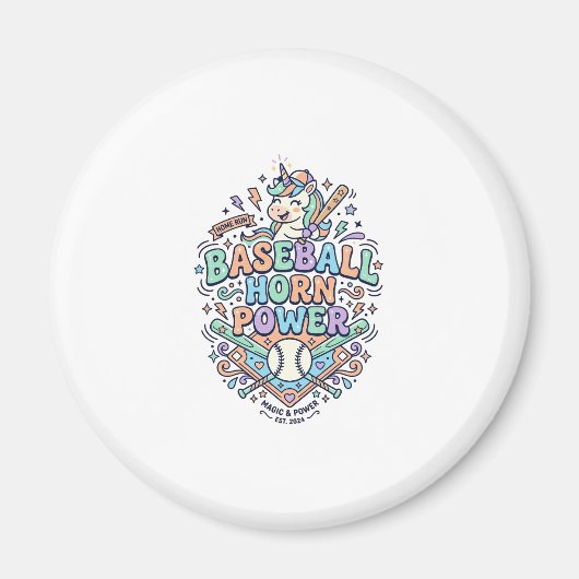 Aimant Licorne Baseball Corne Puissance Kawaii Conception (Devant)