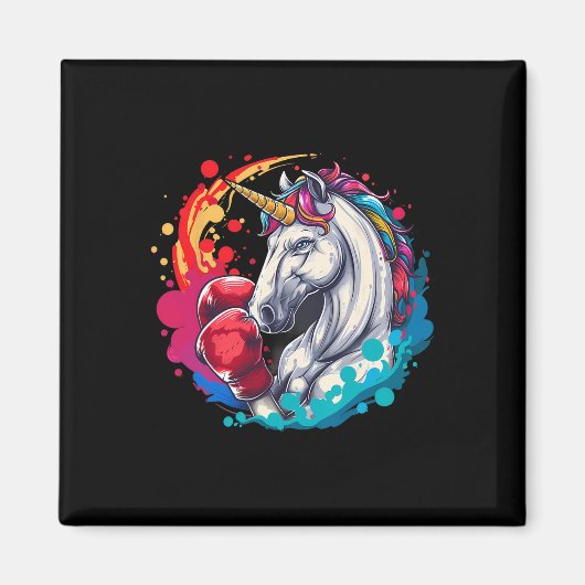 Aimant Licorne Boxeuse Avec Gants De Boxe Kickboxing Drôl (Devant)