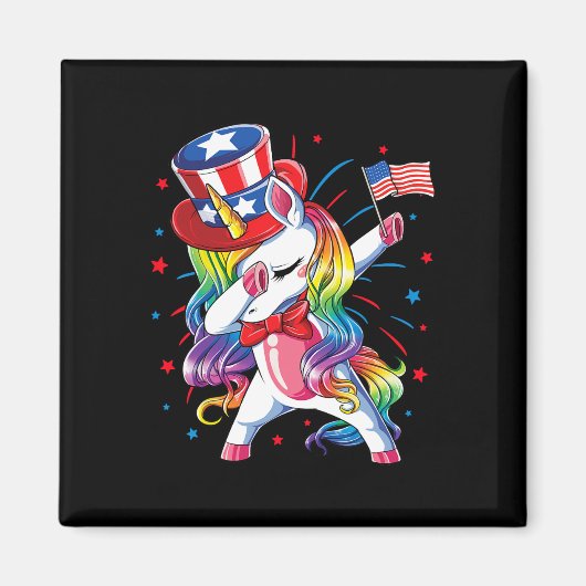 Aimant Licorne Dabbing 4 juillet Oncle Sam Filles Americ (Devant)