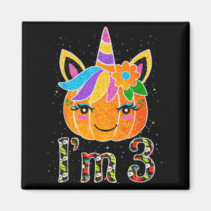 Aimant Licorne de 3 ans, citrouille, design mignon, anniv