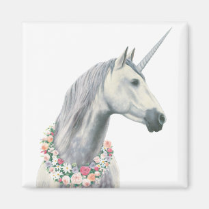 Aimant Licorne d'esprit avec des fleurs autour de cou