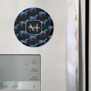 Aimant Licorne Étincelles motif ombré bleu aqua Monogramm
