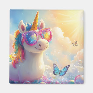 Aimant Licorne Mignonne avec Lunettes de Soleil : Magique