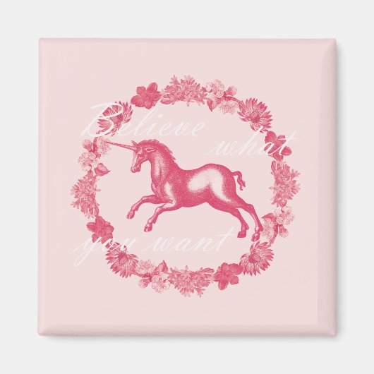 Aimant Licorne rose et fleurs (Devant)