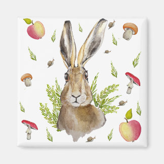 Aimant Lièvre mignonne avec un arrière - plan de pommes e