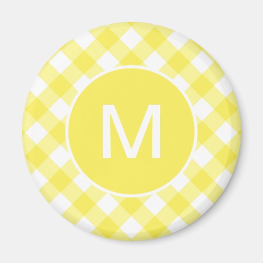 Aimant Light Yellow Classic Gingham Pattern Monogram (Devant)