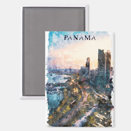 Aimant Ligne aérienne colorée de Panama City (Recto/Verso)