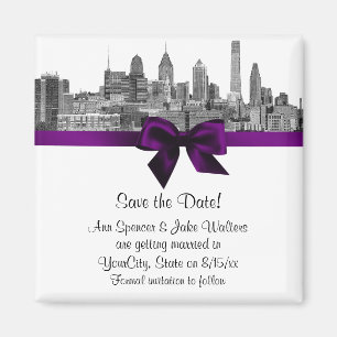 Aimant Ligne d'horizon de Philadelphie Gravure NB Violet