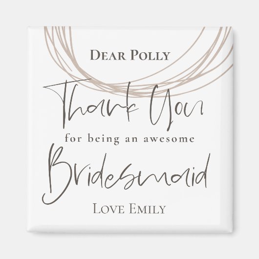 Aimant Lignes contemporaines Merci Bridesmaid Cadeau (Devant)