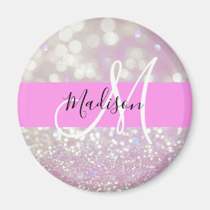 Aimant Lilac Girly Paillettes Brillantes Monogramme Nom