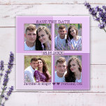 Aimant Lilac Lavender vos 4 photos Enregistrer l'aimant d<br><div class="desc">Enregistrez l'aimant Date avec vos propres 4 photos encadrées par un arrière - plan couleur lilas et lavande à damiers.</div>