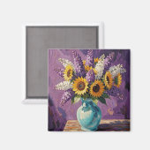 Aimant Lilas et Tournesols | Conception Botanique (Recto/Verso)