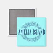 Aimant L'île d'Amelia en bleu avec design solaire (Recto/Verso)