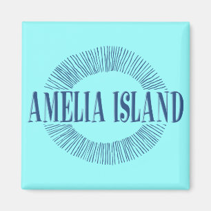 Aimant L'île d'Amelia en bleu avec design solaire