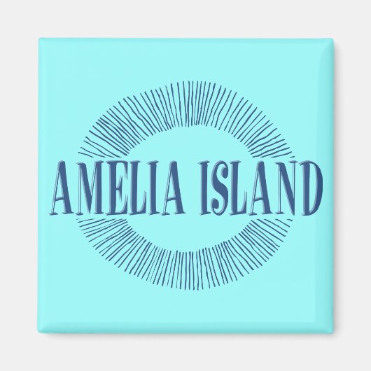 Aimant L'île d'Amelia en bleu avec design solaire (Devant)